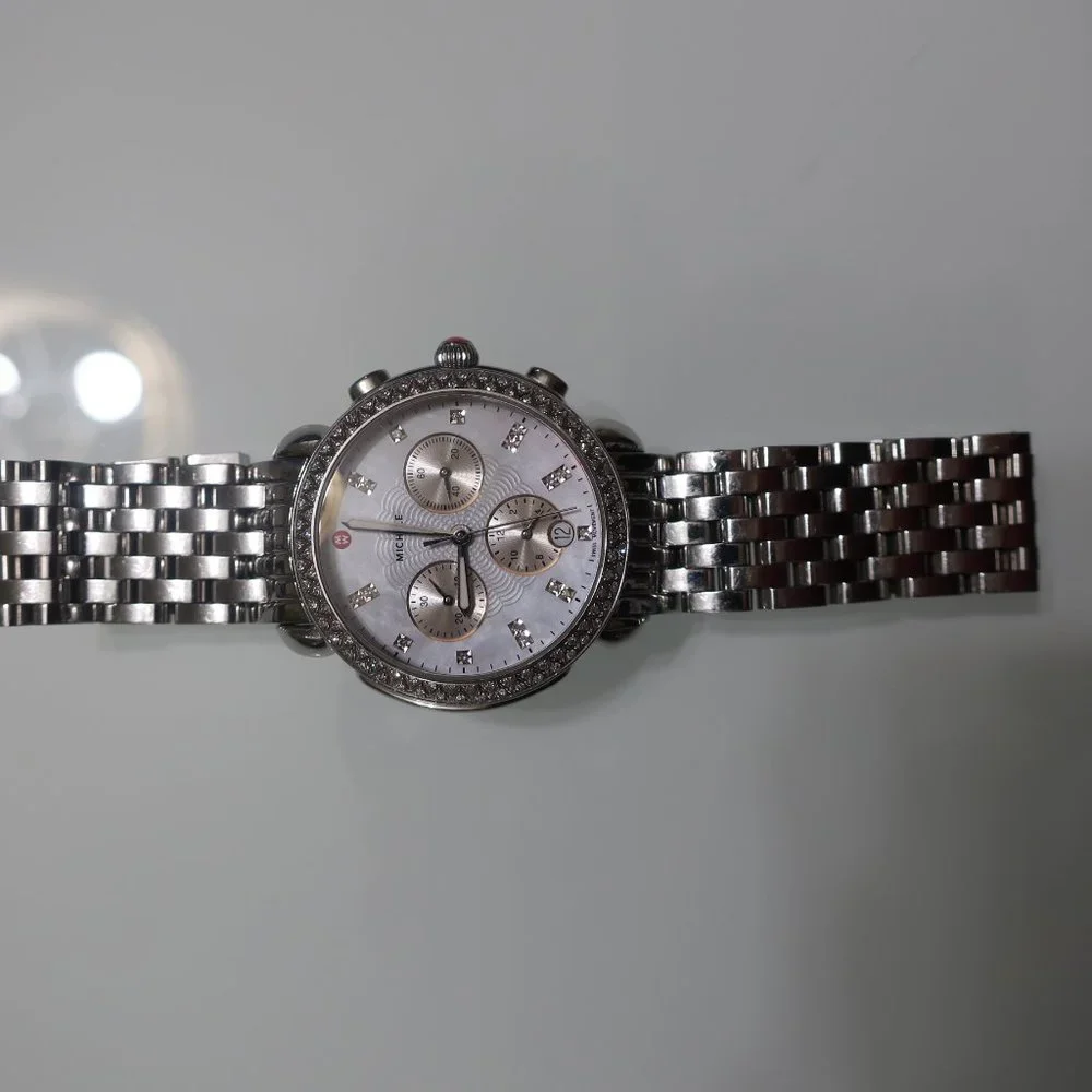 Michele Sidney Diamond Chronograph Mother of Pearl Diamond Dial Watch